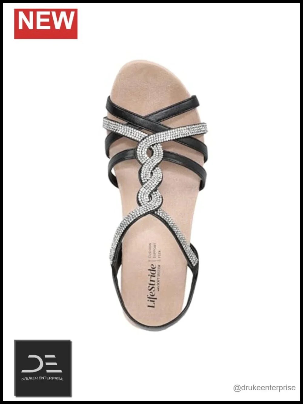 Rhinestone Strappy Wedge Sandals for Women - Soft System Comfort, Slip-On